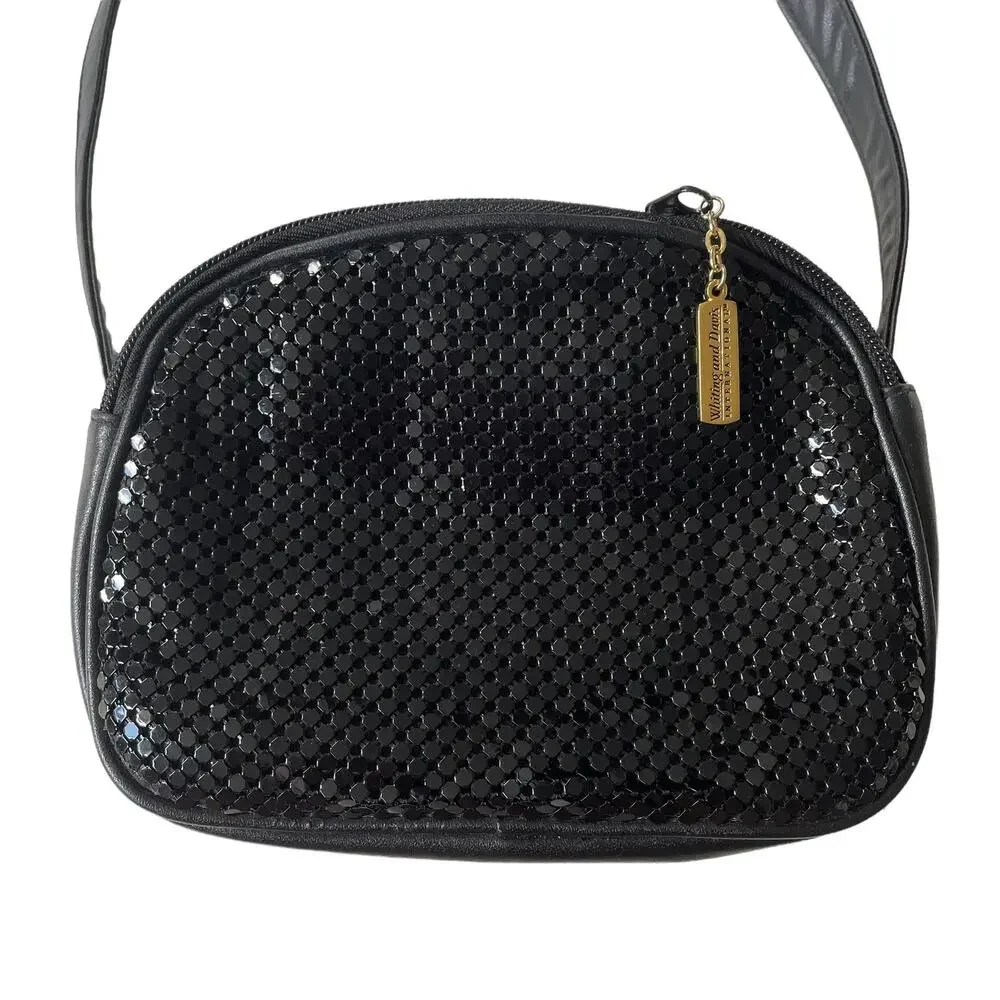 Whiting and Davis Metal Mesh Bag Crossbody Faux Leather Black